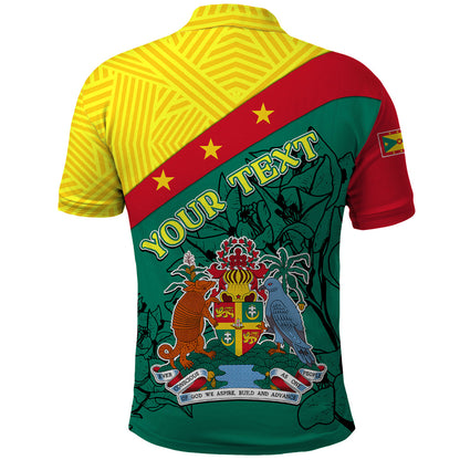 Custom Grenada Polo Shirt Coat Of Arms With Bougainvillea Flowers