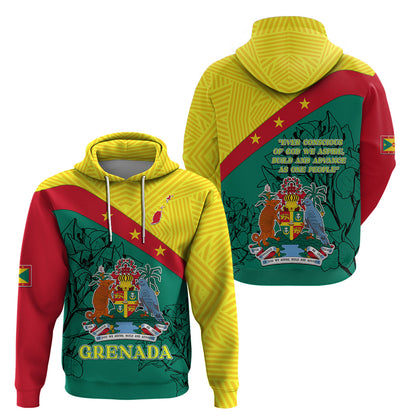 Grenada Hoodie Coat Of Arms With Bougainvillea Flowers