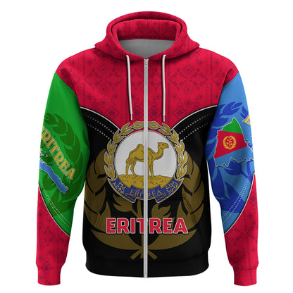 Eritrea Hoodie Coat Of Arms And Map With Cross
