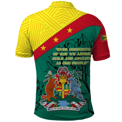 Grenada Polo Shirt Coat Of Arms With Bougainvillea Flowers