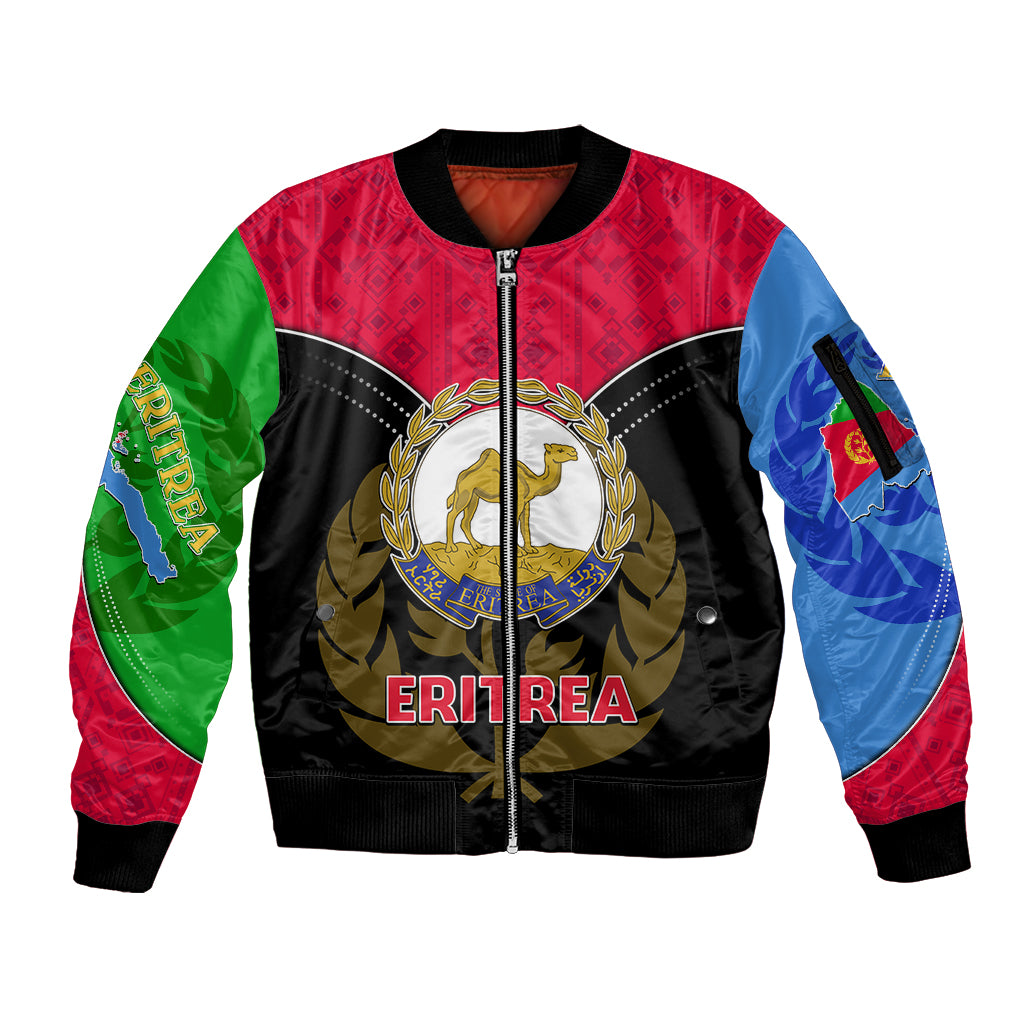 Eritrea Sleeve Zip Bomber Jacket Coat Of Arms And Map With Cross