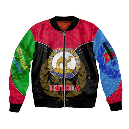 Eritrea Sleeve Zip Bomber Jacket Coat Of Arms And Map With Cross