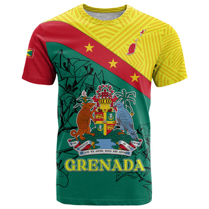 Grenada T Shirt Coat Of Arms With Bougainvillea Flowers