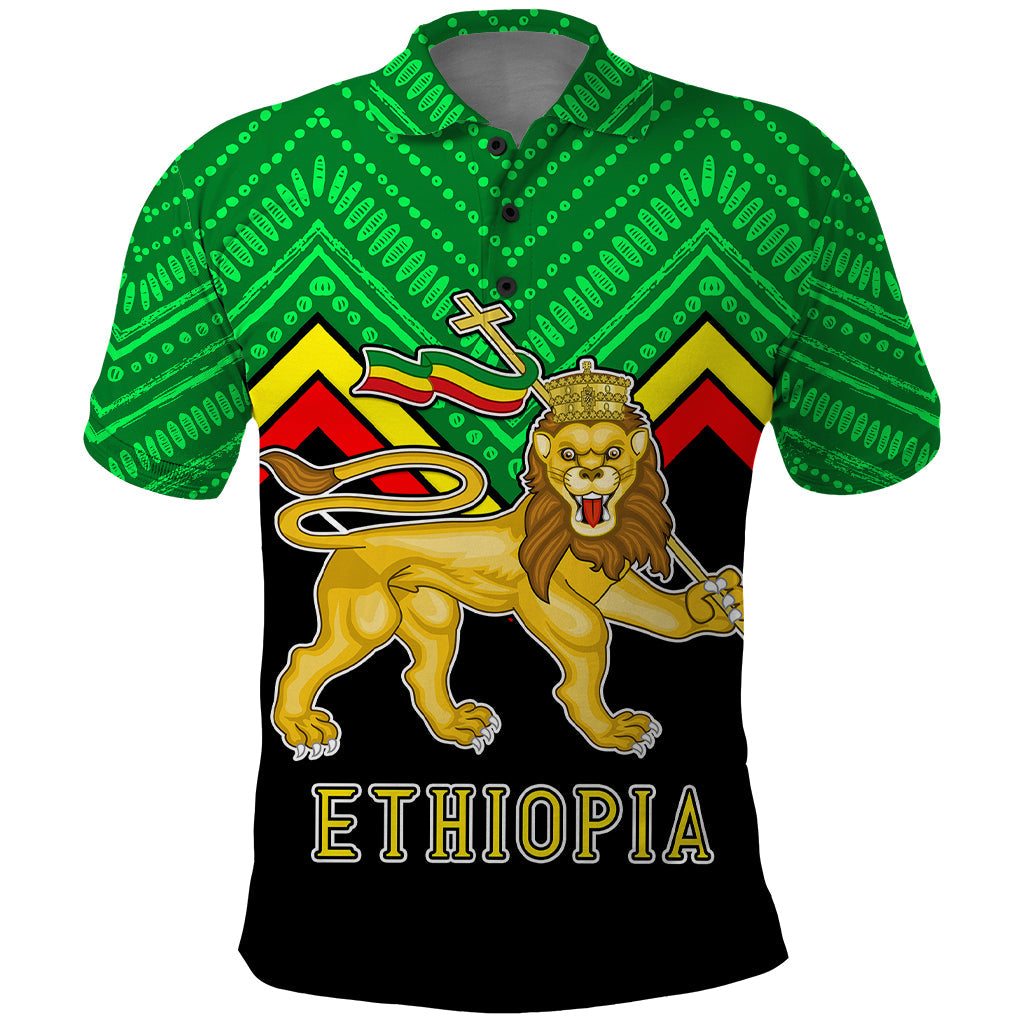 Ethiopia Polo Shirt Coat Of Arms With Hand Drawn Pattern Ts06