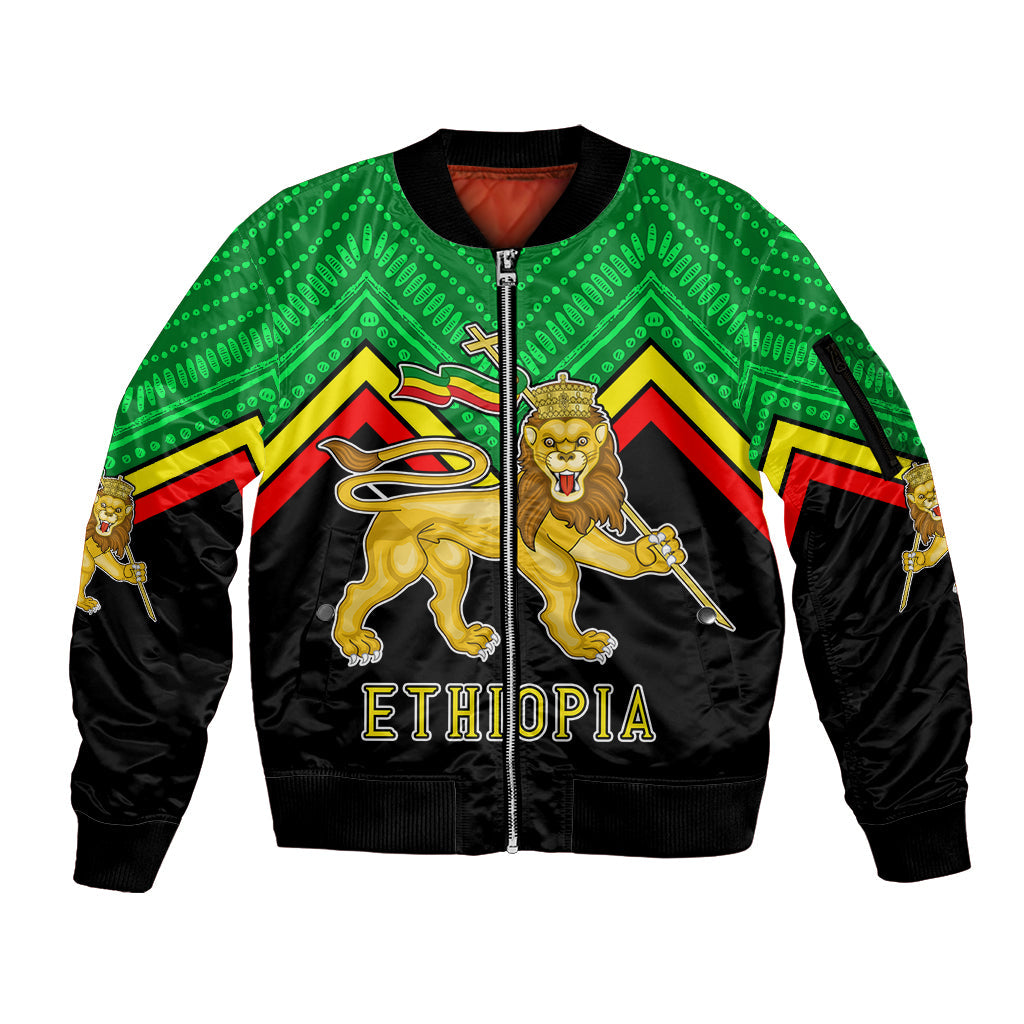 Ethiopia Sleeve Zip Bomber Jacket Coat Of Arms With Hand Drawn Pattern Ts06