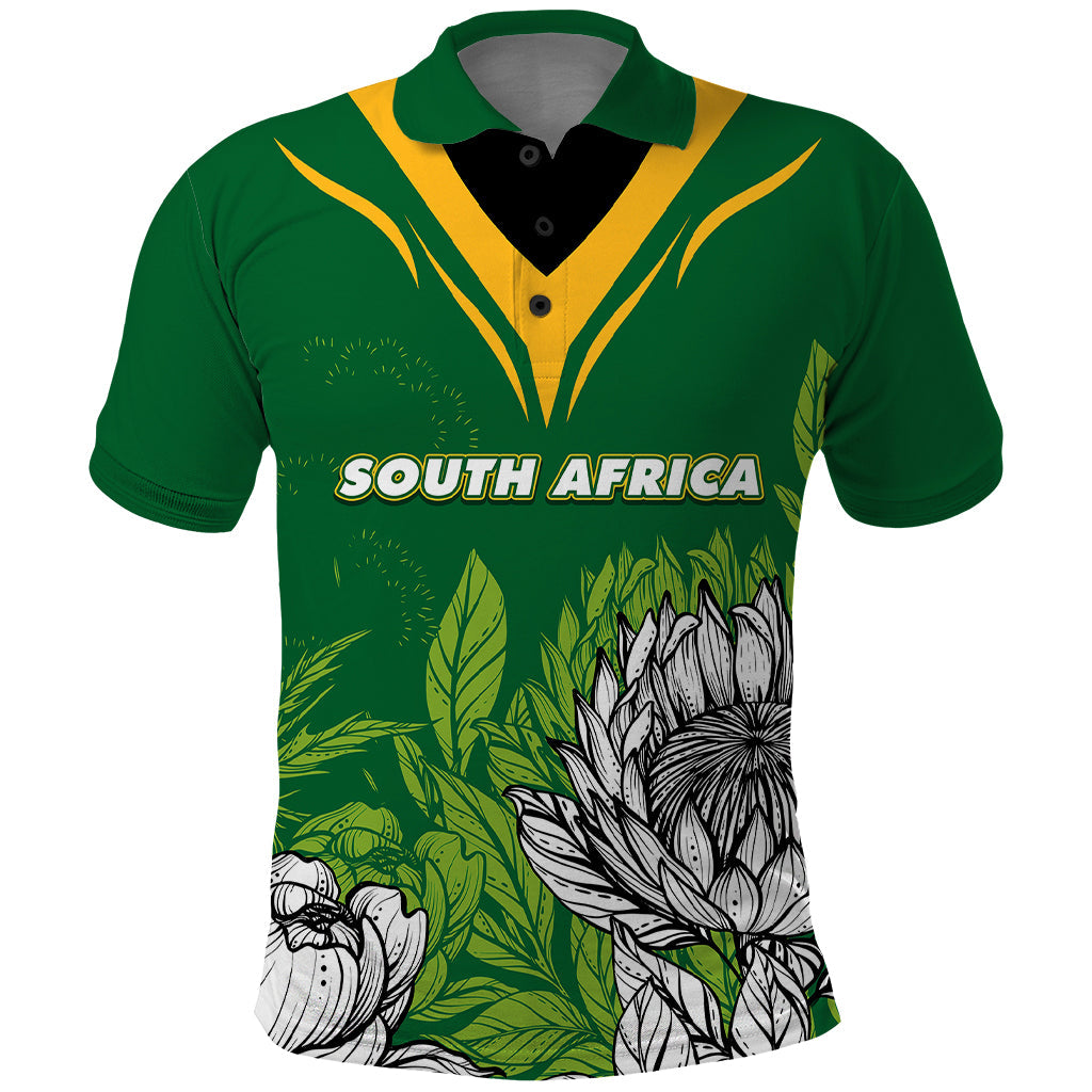 Personalised South Africa Polo Shirt King Protea With Flag TS06