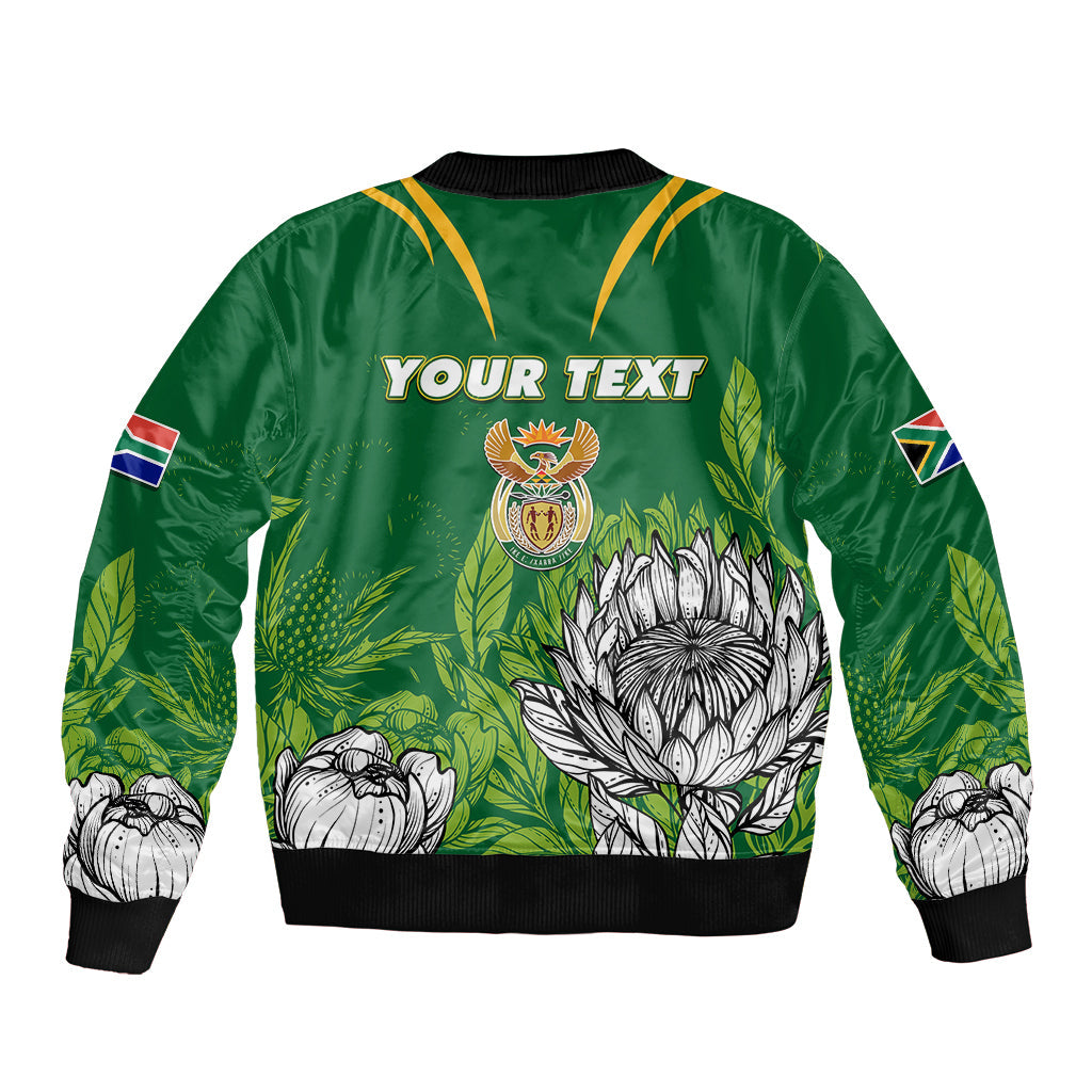Personalised South Africa Sleeve Zip Bomber Jacket King Protea With Flag TS06