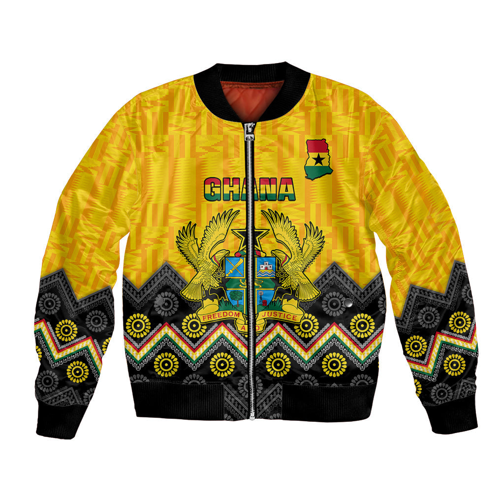 Personalised Ghana Bomber Jacket Kente Pattern And Adinkra Pattern Mix Coat Of Arms