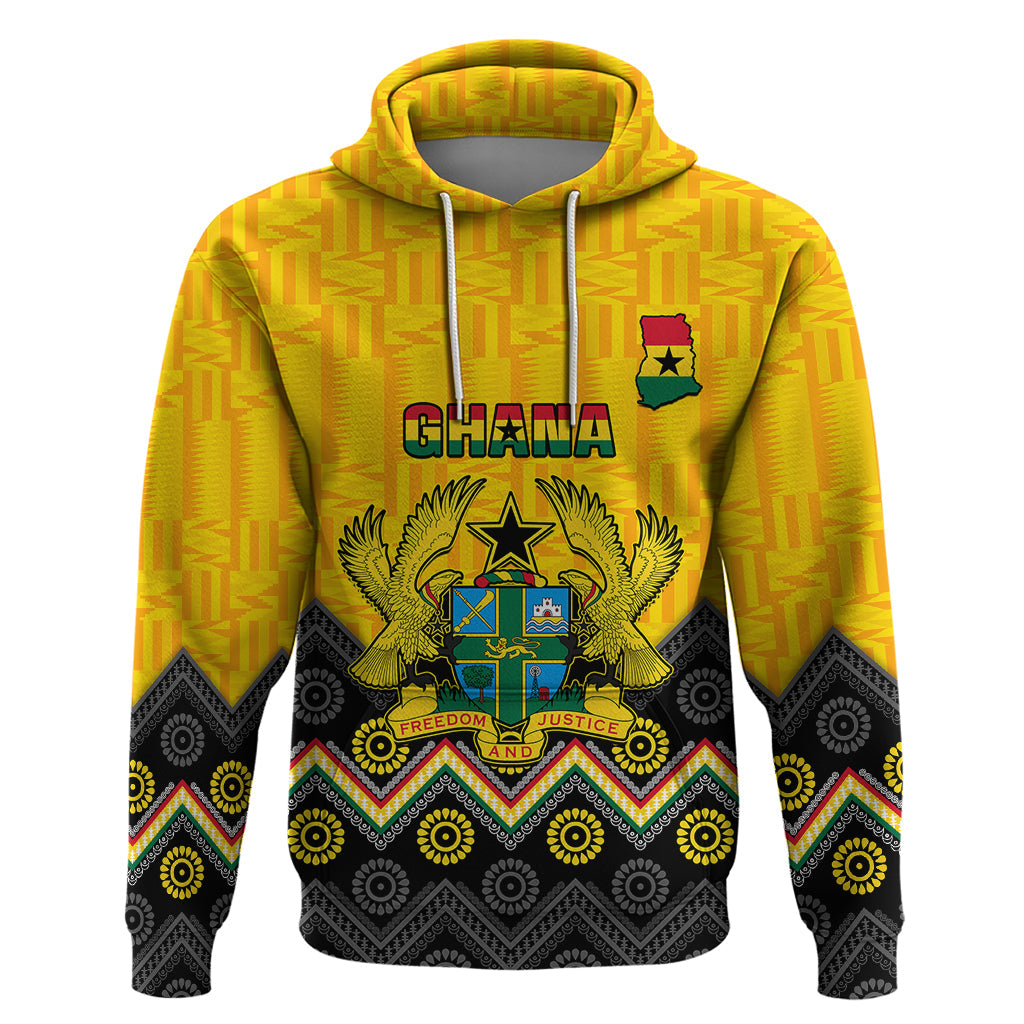 Personalised Ghana Hoodie Kente Pattern And Adinkra Pattern Mix Coat Of Arms
