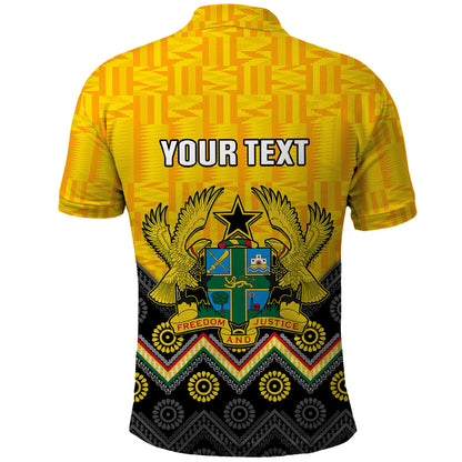 Personalised Ghana Polo Shirt Kente Pattern And Adinkra Pattern Mix Coat Of Arms
