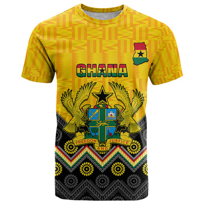 Personalised Ghana T Shirt Kente Pattern And Adinkra Pattern Mix Coat Of Arms