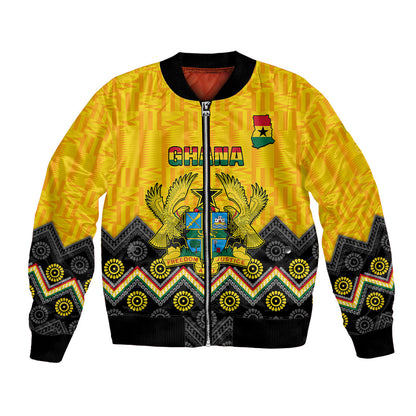 Ghana Bomber Jacket Kente Pattern And Adinkra Pattern Mix Coat Of Arms