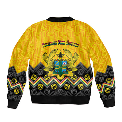 Ghana Bomber Jacket Kente Pattern And Adinkra Pattern Mix Coat Of Arms