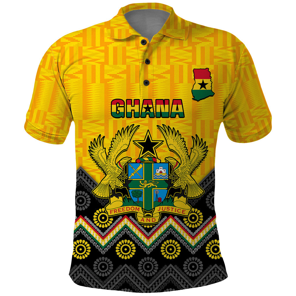 Ghana Polo Shirt Kente Pattern And Adinkra Pattern Mix Coat Of Arms