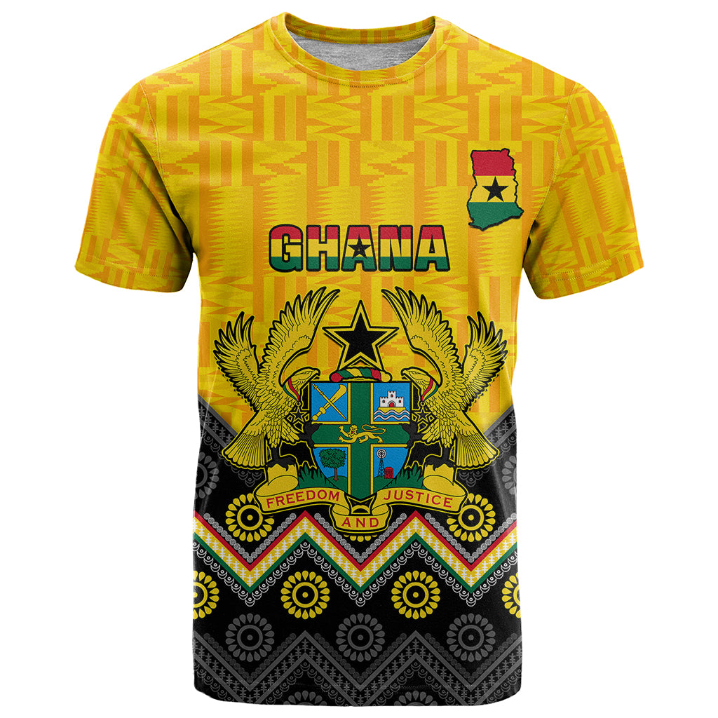 Ghana T Shirt Kente Pattern And Adinkra Pattern Mix Coat Of Arms