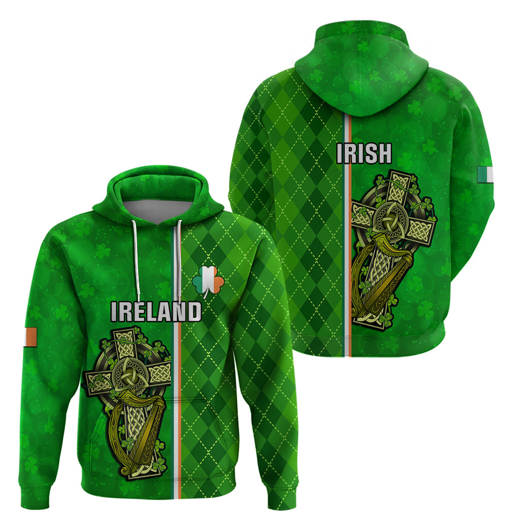 Ireland Hoodie Cross With Shamrock Simple Style