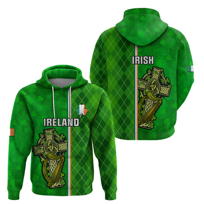 Ireland Hoodie Cross With Shamrock Simple Style