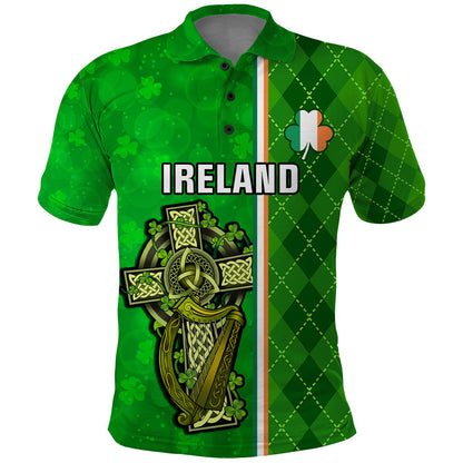 Personalised Ireland Polo Shirt Cross With Shamrock Simple Style