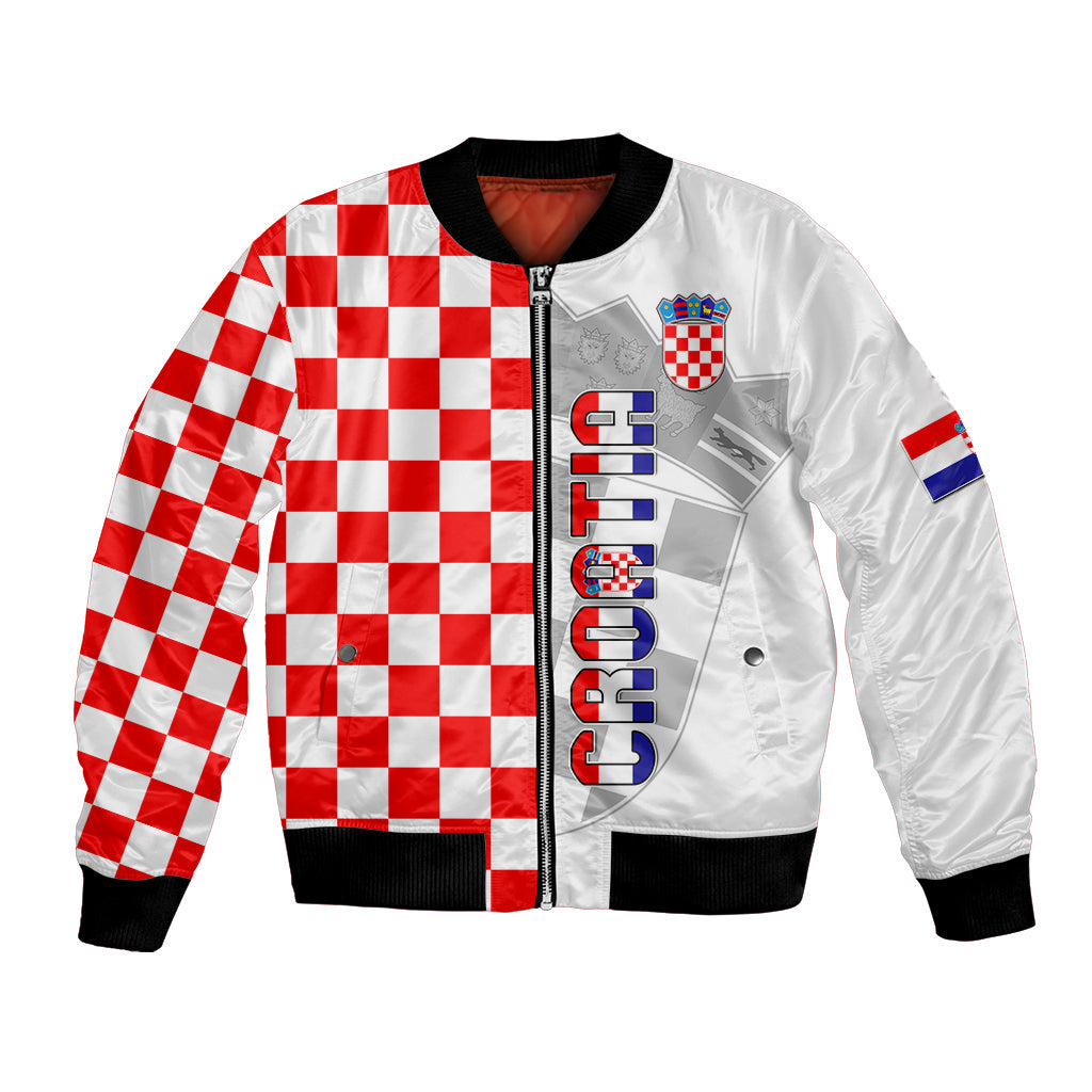 Personalised Croatia Bomber Jacket Chessboard Mix Coat Of Arms