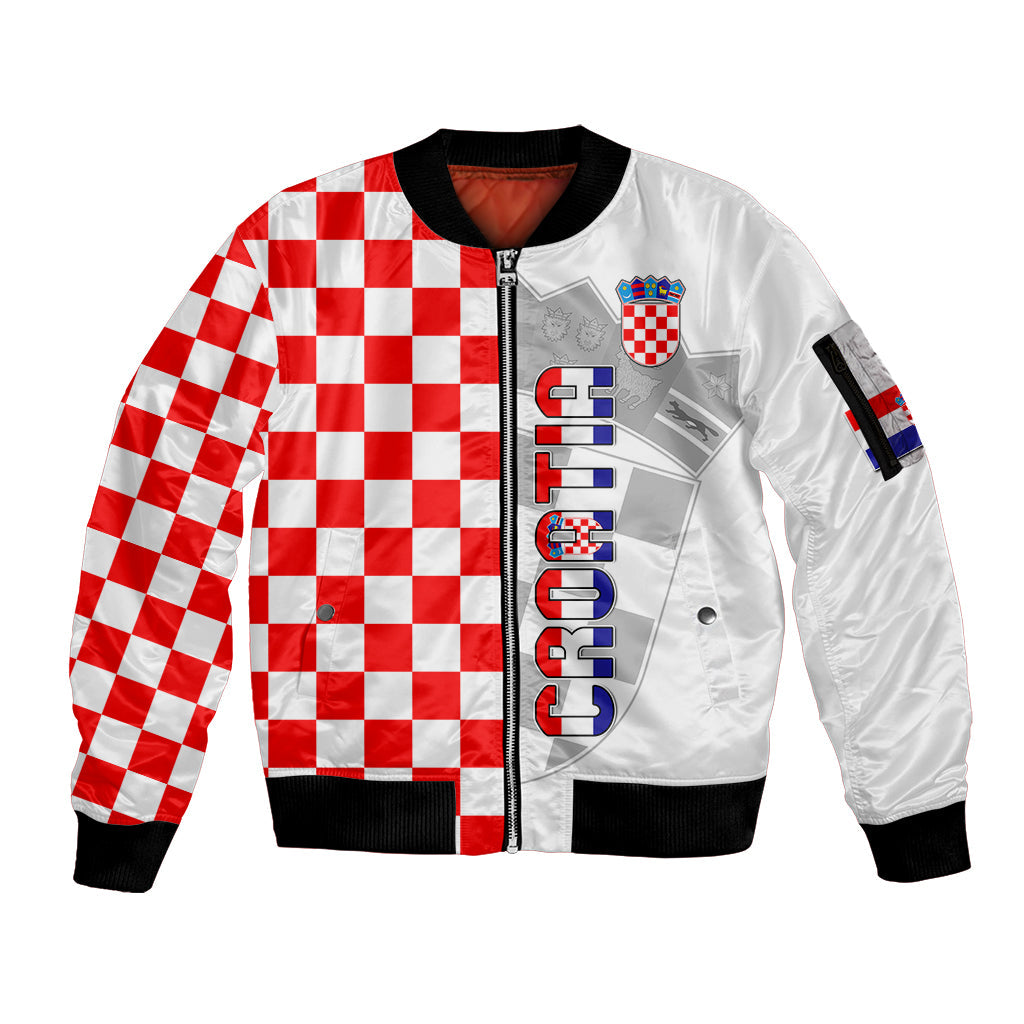 Personalised Croatia Sleeve Zip Bomber Jacket Chessboard Mix Coat Of Arms