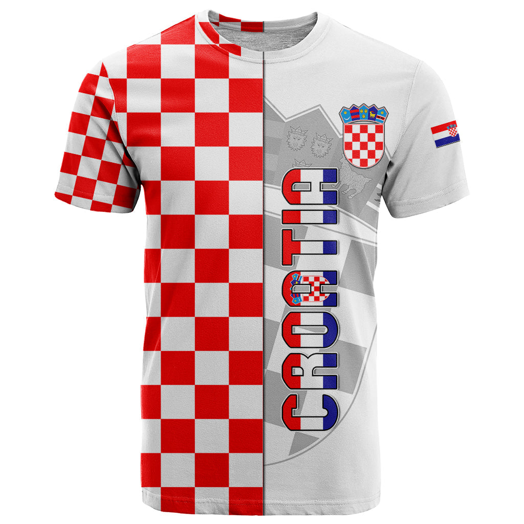 Personalised Croatia T Shirt Chessboard Mix Coat Of Arms