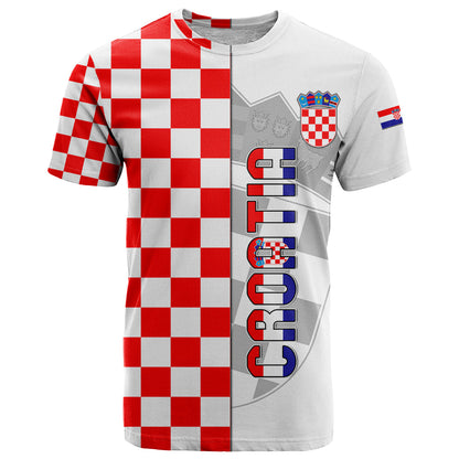Personalised Croatia T Shirt Chessboard Mix Coat Of Arms