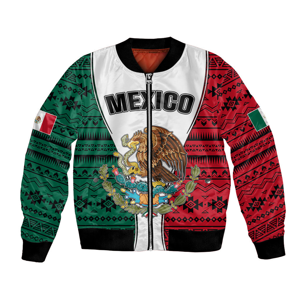Mexico Bomber Jacket Coat Of Arms With Mexican Aztec Pattern