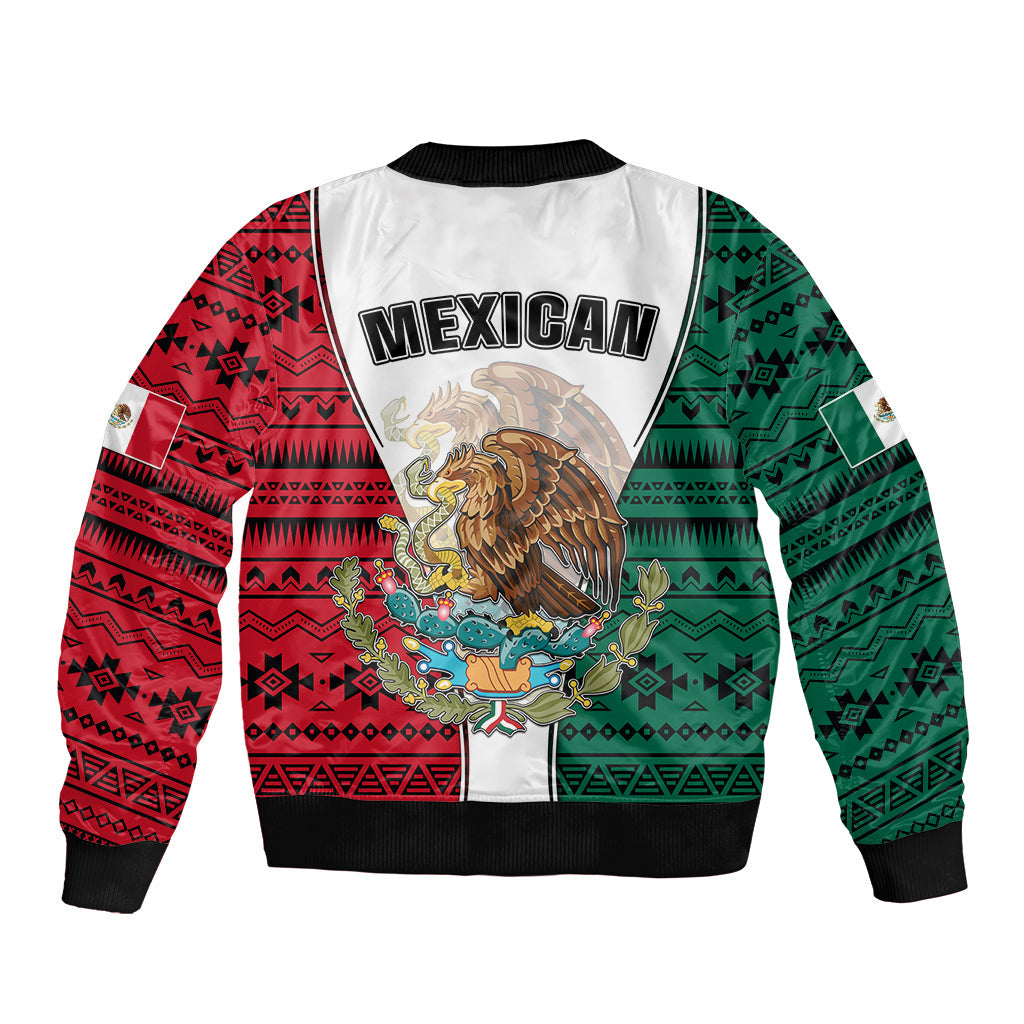 Mexico Bomber Jacket Coat Of Arms With Mexican Aztec Pattern