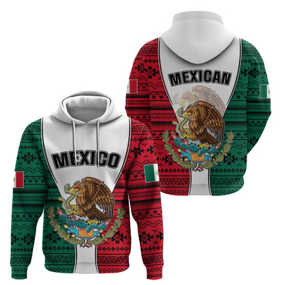 Mexico Hoodie Coat Of Arms With Mexican Aztec Pattern
