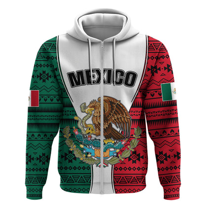 Mexico Hoodie Coat Of Arms With Mexican Aztec Pattern