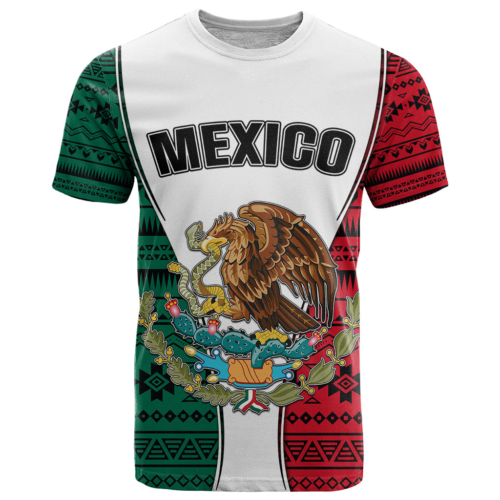 Mexico T Shirt Coat Of Arms With Mexican Aztec Pattern