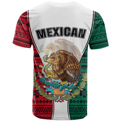 Mexico T Shirt Coat Of Arms With Mexican Aztec Pattern