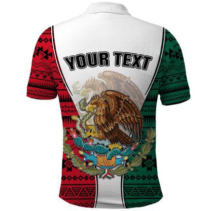 Personlised Mexico Polo Shirt Coat Of Arms With Mexican Aztec Pattern