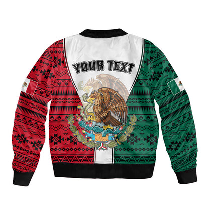 Personlised Mexico Sleeve Zip Bomber Jacket Coat Of Arms With Mexican Aztec Pattern