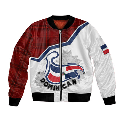 Personlised Dominican Republic Bomber Jacket Dominicana Plaid Pattern Mix Coat Of Arms TS06