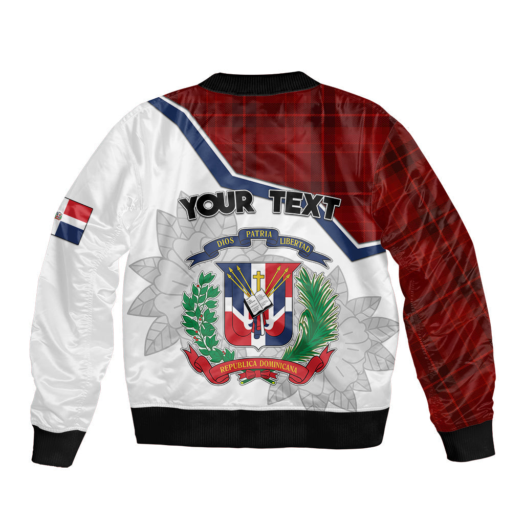 Personlised Dominican Republic Bomber Jacket Dominicana Plaid Pattern Mix Coat Of Arms TS06