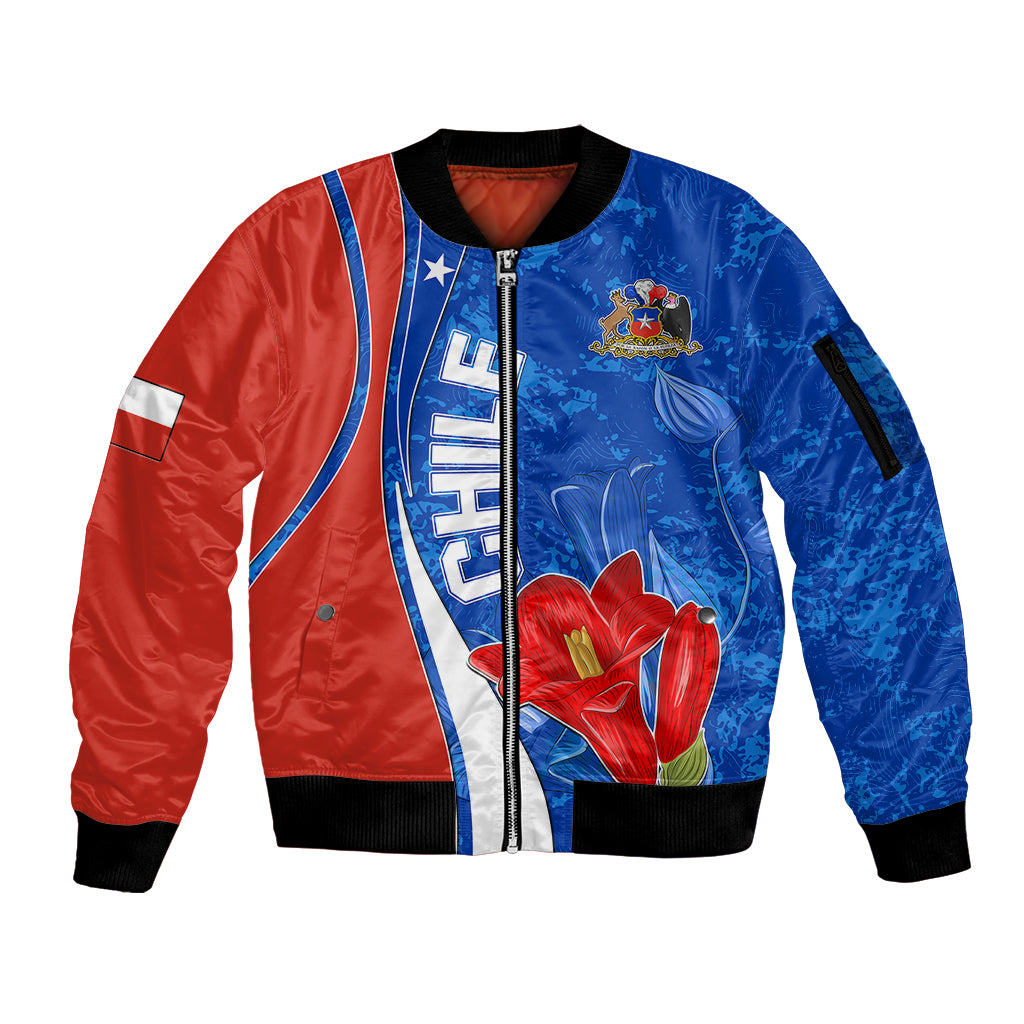 Chile Sleeve Zip Bomber Jacket Copihue With Flag