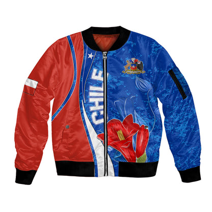Chile Sleeve Zip Bomber Jacket Copihue With Flag