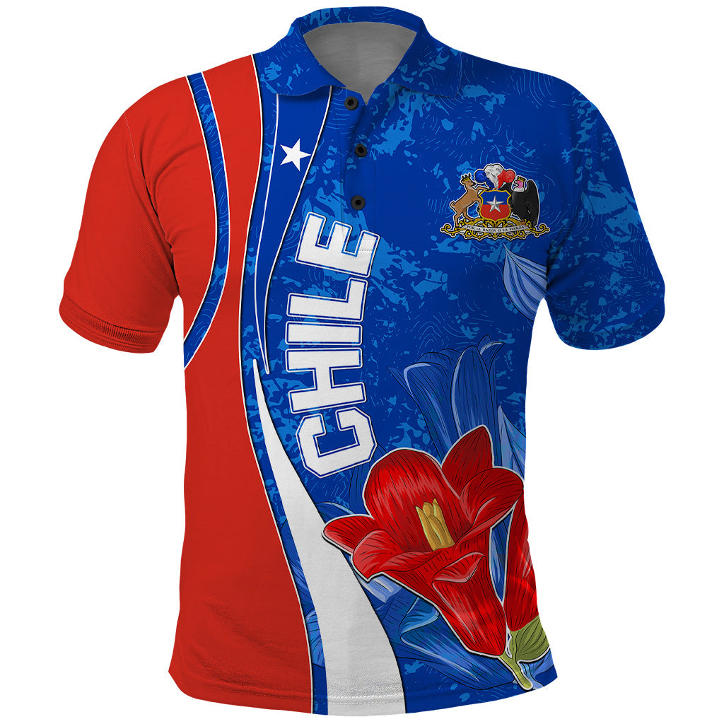 Custom Chile Polo Shirt Copihue With Flag