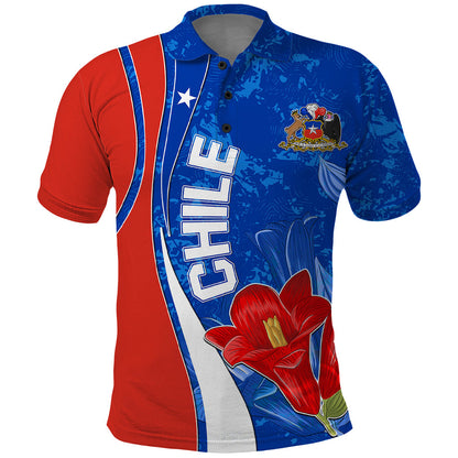 Custom Chile Polo Shirt Copihue With Flag