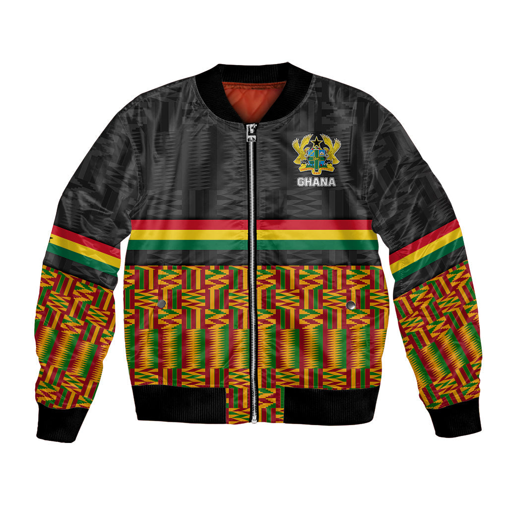 Custom Ghana Bomber Jacket Kente Pattern With Coat Of Arms