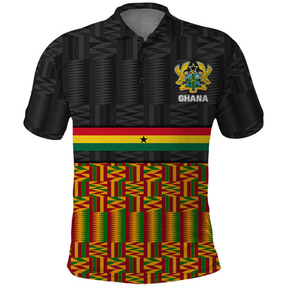 Custom Ghana Polo Shirt Kente Pattern With Coat Of Arms