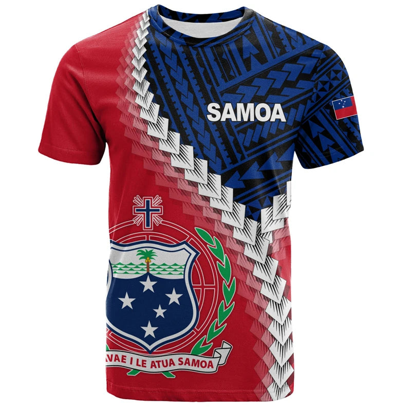 Samoa Coat Of Arms T - Shirt - Polynesian Tribal Patterns Samoa Flag Shirt