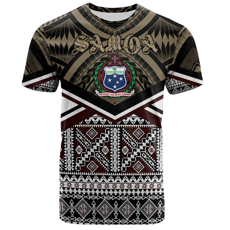 Samoa Coat Of Arms T - Shirt - Island Polynesian Tribal Patterns Samoa Vintage Printed Shirt