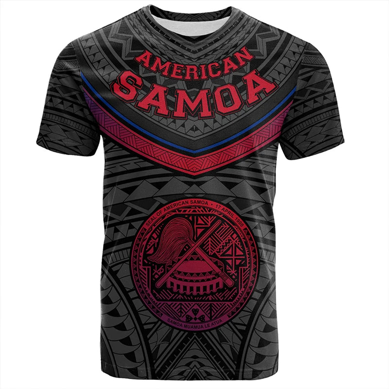American Samoa Coat Of Arms T - Shirt - Island Polynesian Tribal Patterns Shirt