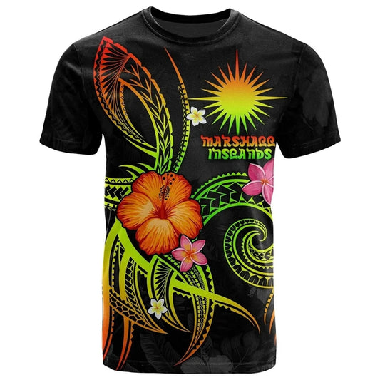 Marshall Islands T Shirt Polynesian Tribal Flowers Pattern Reggae Printed Shirt