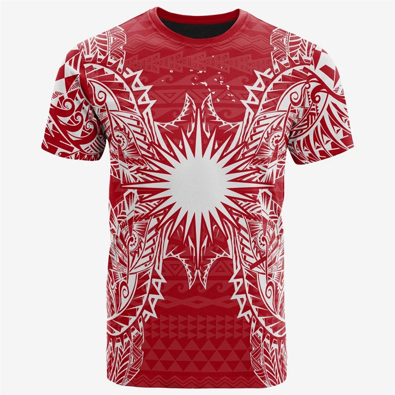 Marshall Islands T Shirt Polynesian Tribal Pattern Red Printed Shirt