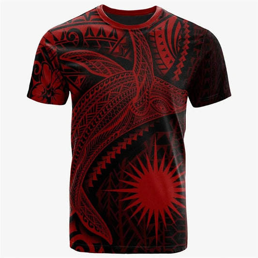 Marshall Islands T Shirt Polynesian Tribal Hammershark Pattern Red Printed Shirt