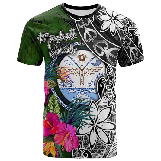 Marshall Islands T Shirt Polynesian Tribal Hibiscus Flowers Pattern Printed Shirt