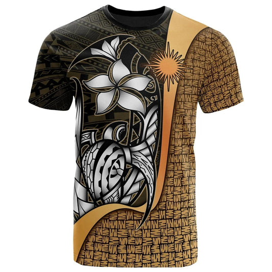 Marshall Islands T Shirt Polynesian Tribal Plumeria Flowers Pattern Printed Shirt
